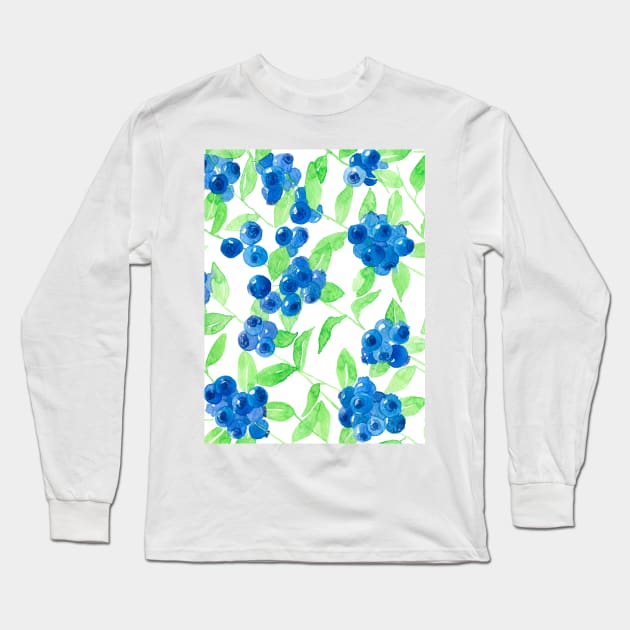 Bluberries watercolor pattern Long Sleeve T-Shirt by katerinamk